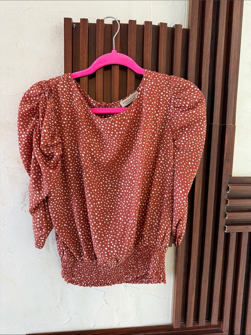 Paper Crane Rust Polka Dot Puff Sleeve Blouse